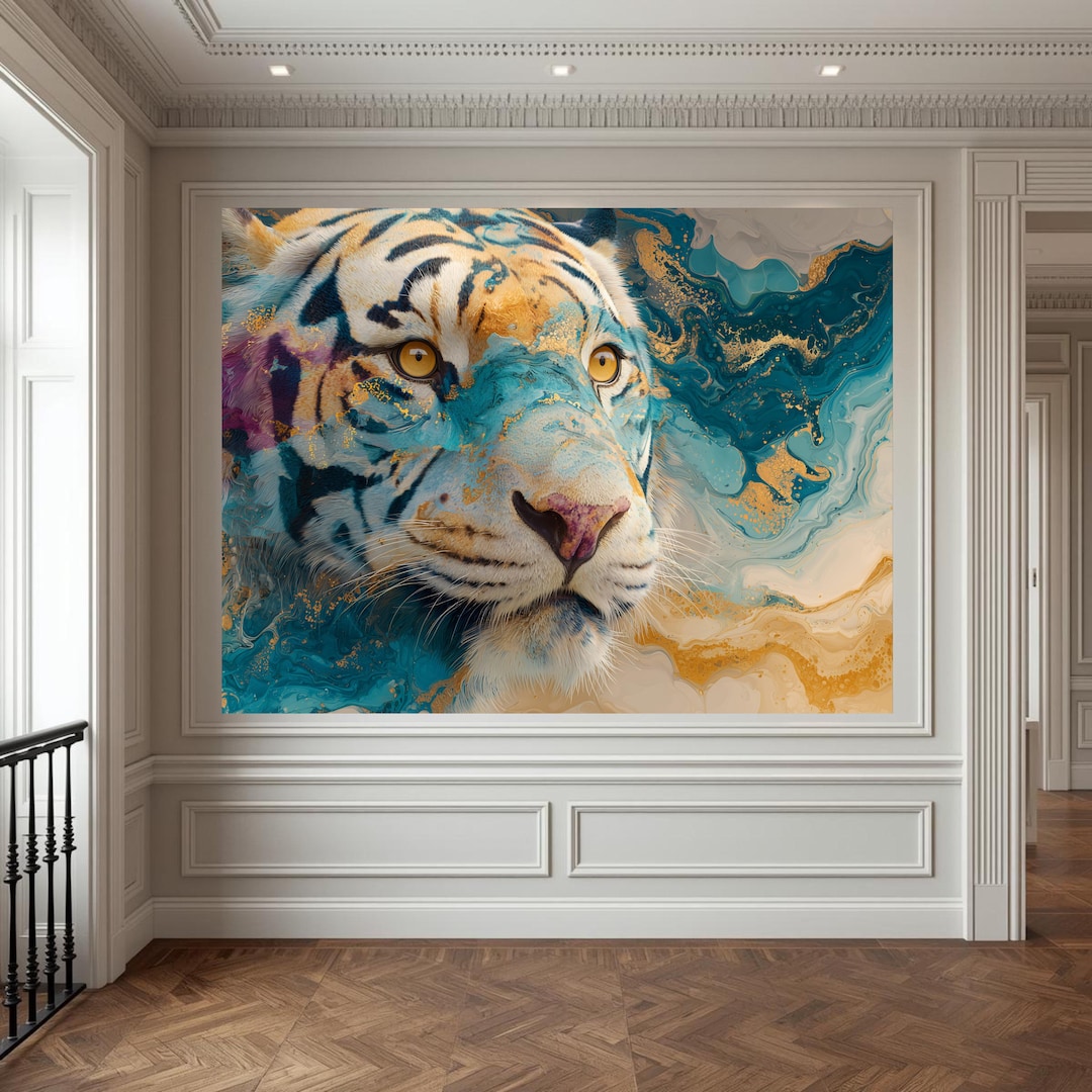 Turquoise Gold Abstract Tiger Matte Canvas - Etsy