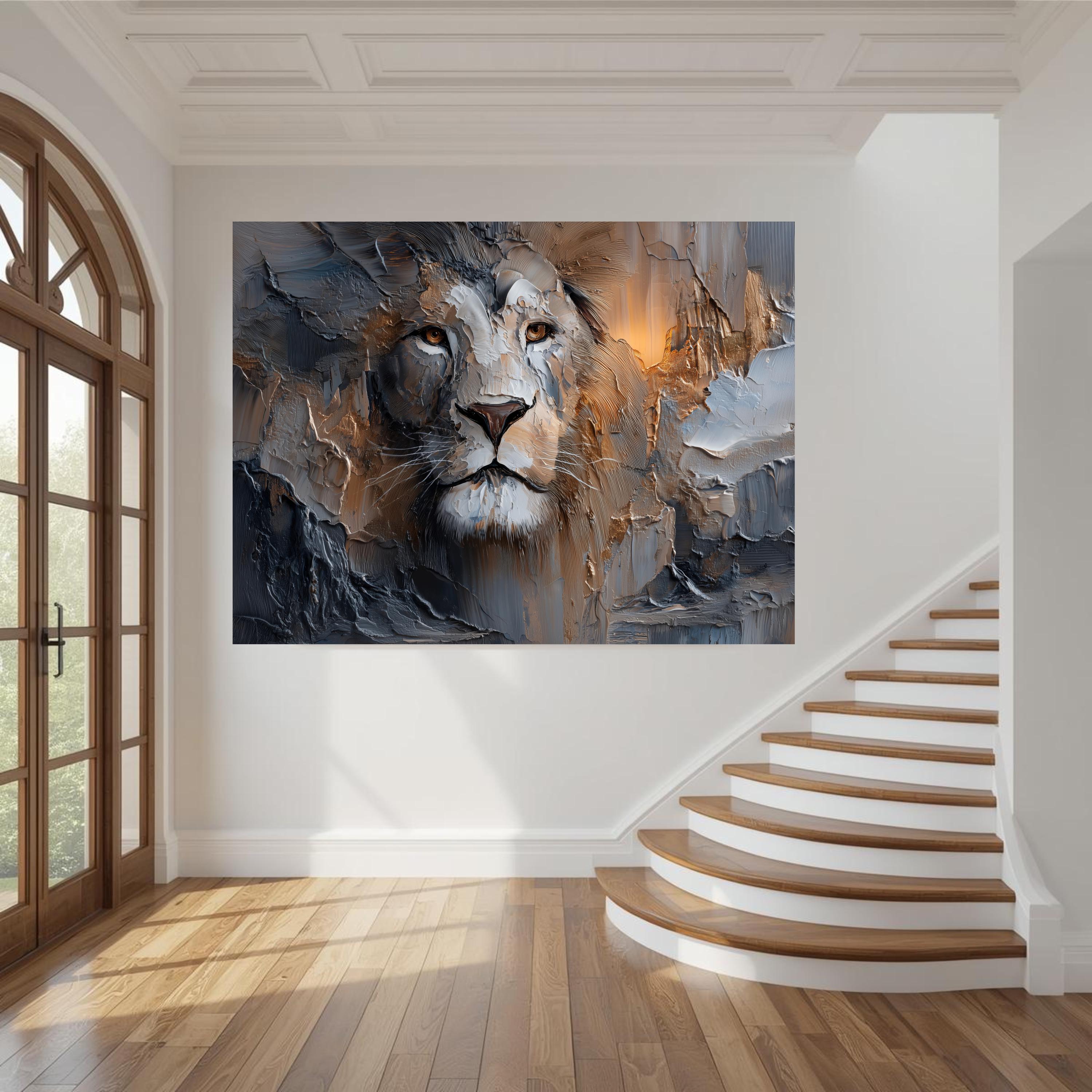 Majestic Lion Textured Canvas Wall Art Blue & Gold Statement Piece - Etsy