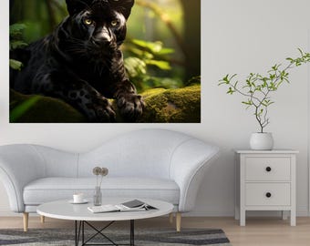Black Panther Canvas Print, Majestic Jungle Cat Wall Art