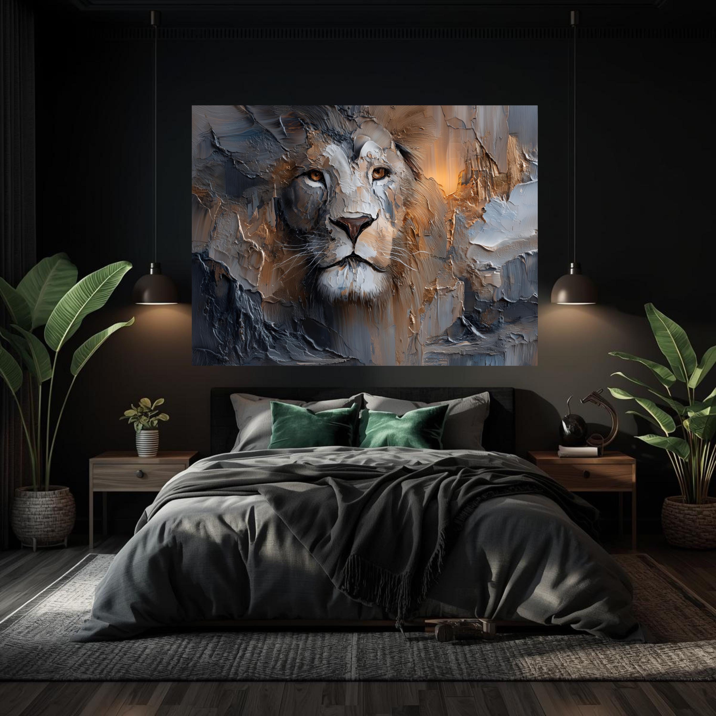 Majestic Lion Textured Canvas Wall Art Blue & Gold Statement Piece - Etsy