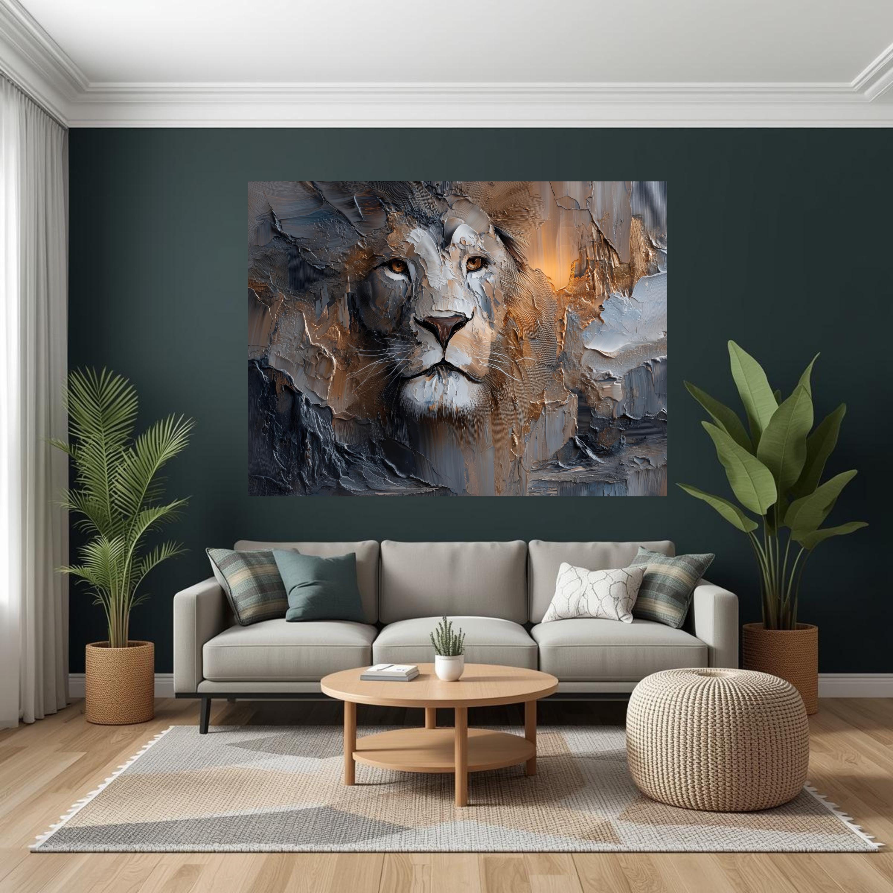 Majestic Lion Textured Canvas Wall Art Blue & Gold Statement Piece - Etsy