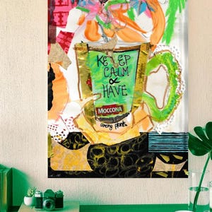 Mantén la calma y tómate un café entre plantas / Póster de café / Arte moderno y vibrante