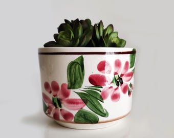 Vintage Ceramic Planter with pink flowers