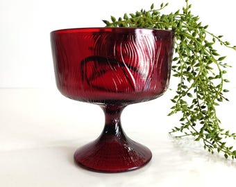 Vintage Hoosier Glass Ruby Red Textured Pedestal Bowl