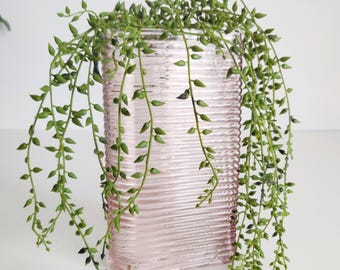 Pink Ribbed Glass Vase - 8 inches tall