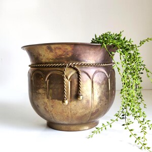 Vintage hammered brass wall pocket, plant cachepot, planter, cover pot