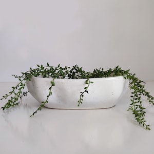 White with Green fleck Planter or Cachepot, shallow ceramic succulent or bonsai pot