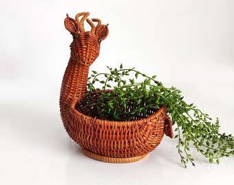 Vintage Deer Plant Cover Basket, cachepot, reindeer, dragon