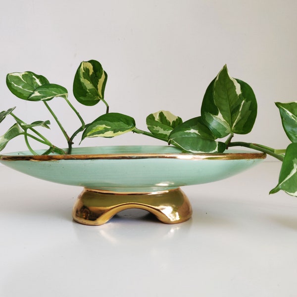 Gold and Mint Pedestal Dish, Plant stand