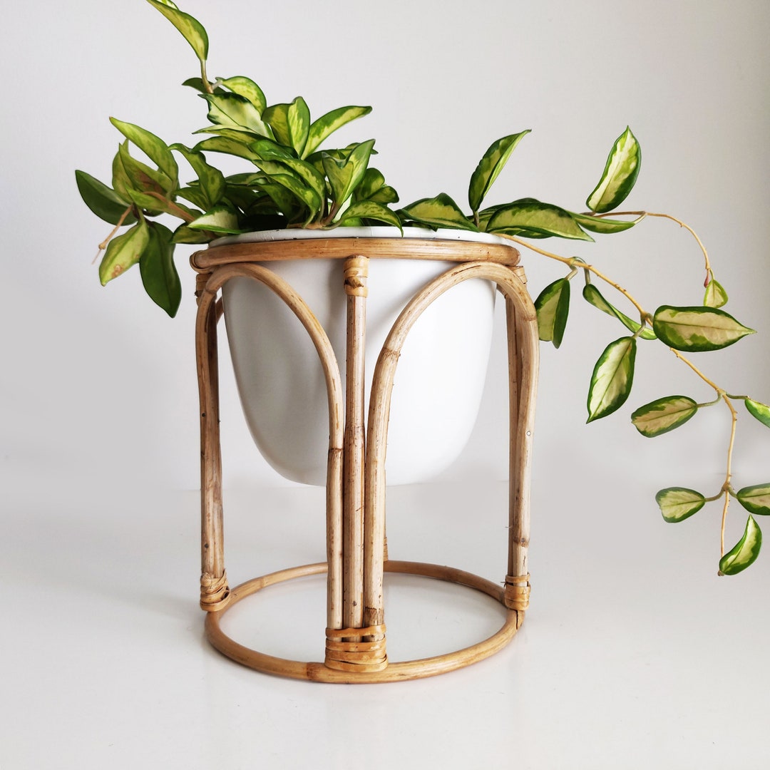 Natural Cane Planter Stand With White Metal Cachepot - Etsy
