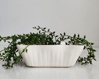 White Ceramic Ungemach Planter, shallow loaf pan planter for succulents, bonsai, UPCO