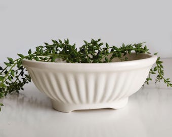 Vintage Haeger 3938 White Ribbed Planter