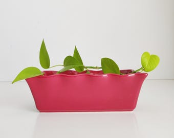 Maroon Ceramic Planter, rectangular shallow plant pot