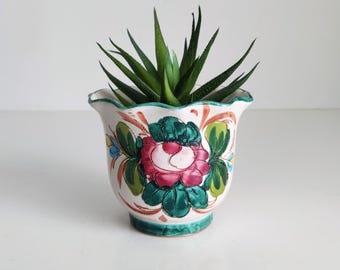 Vintage hand painted ceramic planter, cachepot, cover pot
