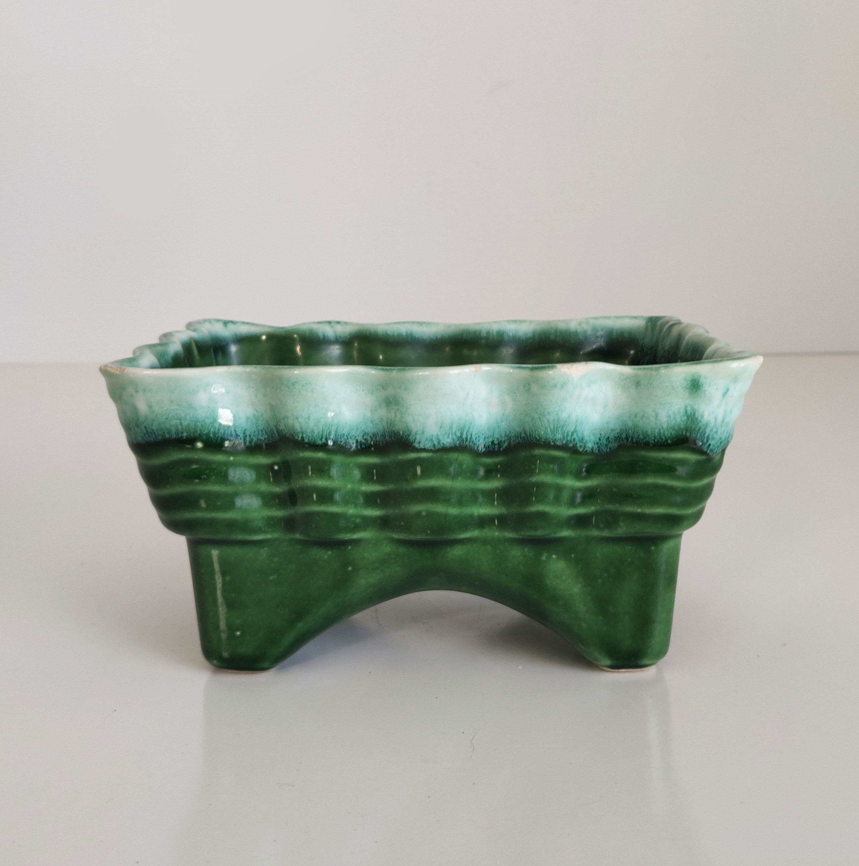 Vintage California Pottery Green Drip Glaze Planter Etsy