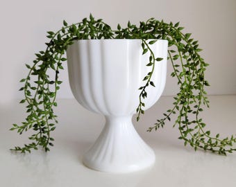 Vintage Fluted Milk Glass Pedestal Planter, compote, candy dish