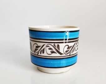 Turquoise Black and white hand painted Mexican ceramic planter