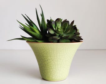 Fluted Yellow Planter, Ceramic UPCO plant pot or cachepot for houseplants