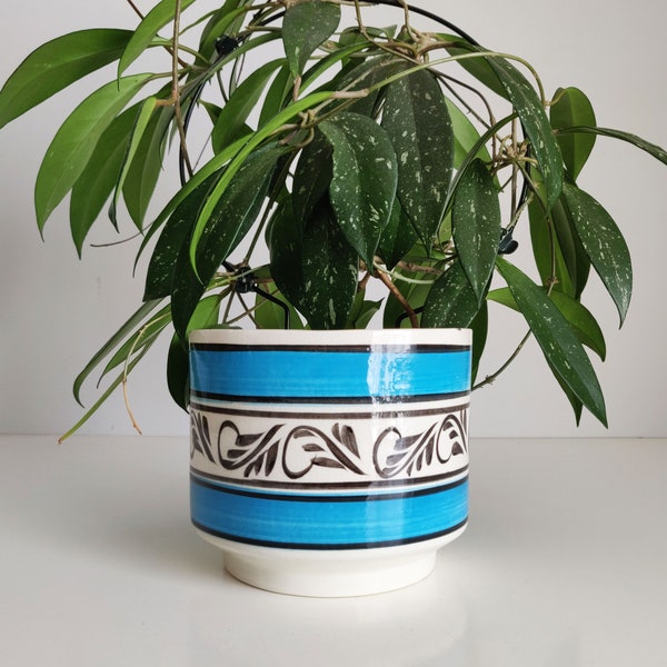 Turquoise Black and white hand painted Mexican ceramic planter