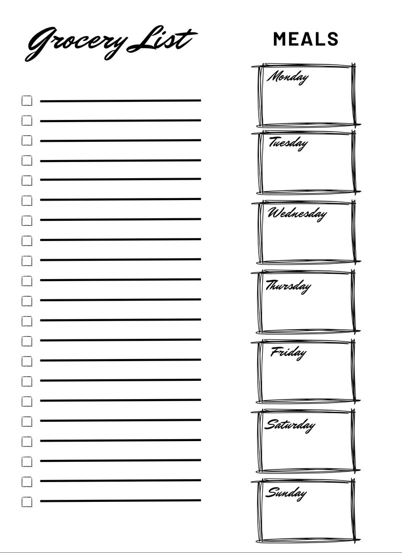Printable Grocery List and Weekly Meal Plan - Etsy