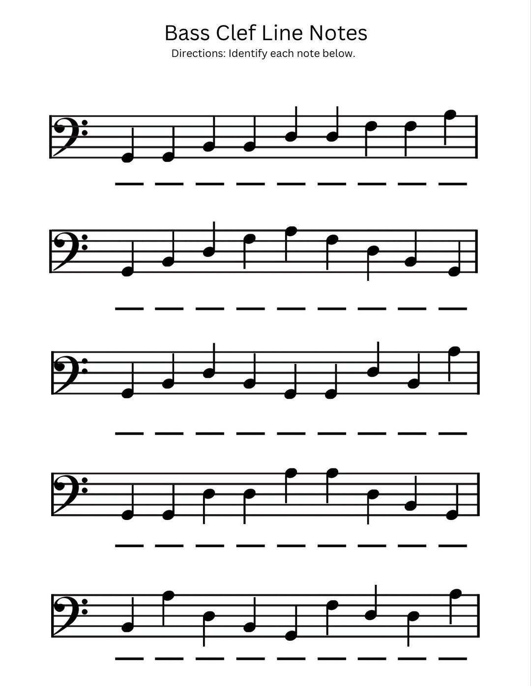 Bass Clef Line Notes - Etsy