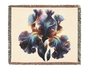 Iris Floral Artwork Woven Blanket | Botanical Throw