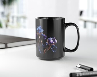 Personalized Iris Flower Mug, Custom Name Gift, Elegant Floral Coffee Cup, All Reason Gifts