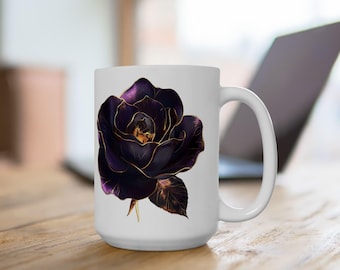 Dark Purple Rose Mug, Elegant Floral Coffee Cup,