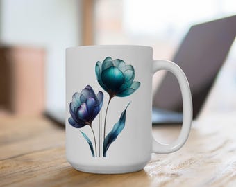 Personalized Watercolor Tulip Mug, Custom Name Floral Coffee Cup