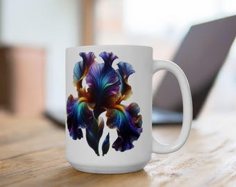 Rainbow Iris Ceramic Mug, Colorful Floral Coffee Cup, Artistic Painterly Petals