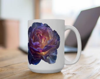 Galaxy Rose Ceramic Mug | Moody Purple Floral Art 15oz