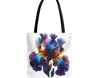 Iris Flower Tote Bag, Colorful Floral Tote, Botanical Market Bag, Gift for Her, Everyday Canvas Tote