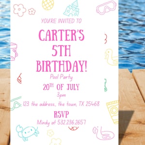 Pool Party Birthday Invitation: Editable Summer Invite (Digital Download 5x7&quot; Template)