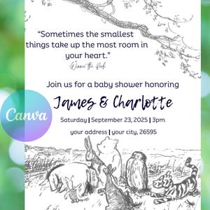 Classic Winnie the Pooh Baby Shower Invitation: Editable Canva Template (5x7 Digital Download)