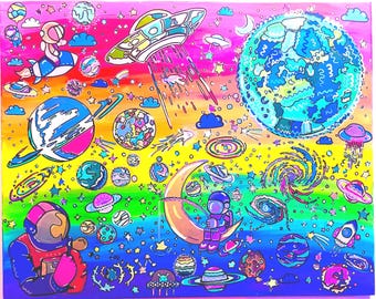 Moon Dreams & Stardust Journeys – Grillige ruimteschildering, Galaxy Wall Art, origineel canvas van 30 x 24