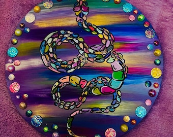 Serpiente cromática / Decoración de pintura hecha a mano de 30 cm