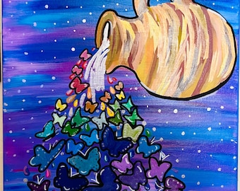 Vlinders uit de kosmos origineel acrylschilderij | Grillige fantasykunst