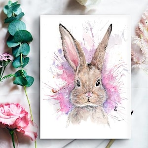 Bunny Watercolor Nursery Print – Easter Animal Wall Art, Digital Download for Kids Room, Baby Gift