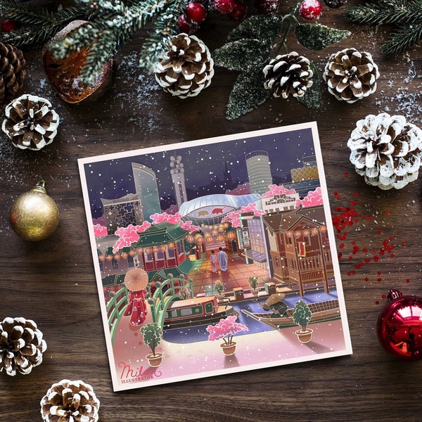 5x Chinatown Birmingham Christmas Cards Set