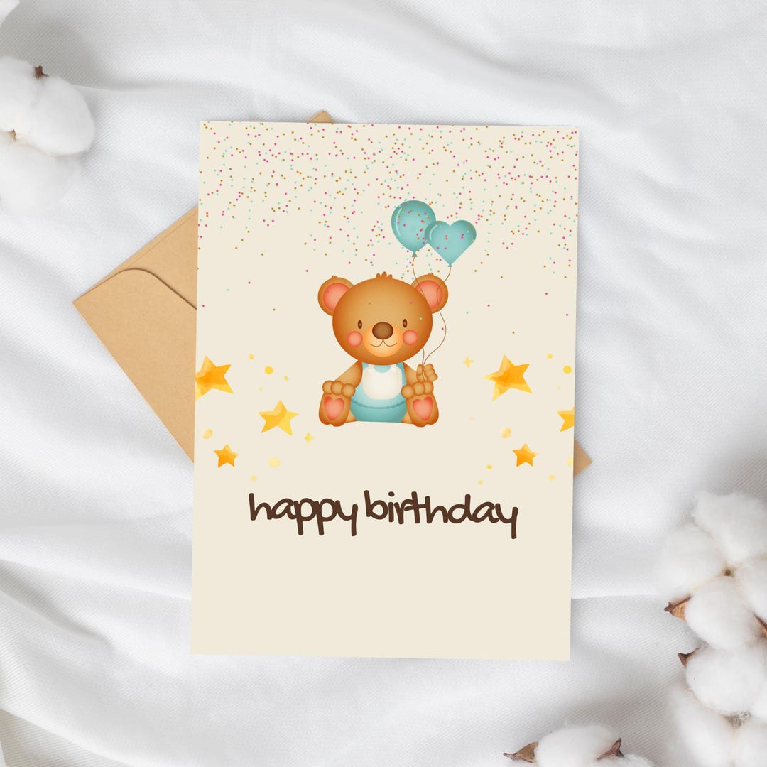 happy birthday teddy bear cards Images High Quality... Cute Teddy Bear Birthday Card | Printable 5x7'' Greeting Card | Kids ...
