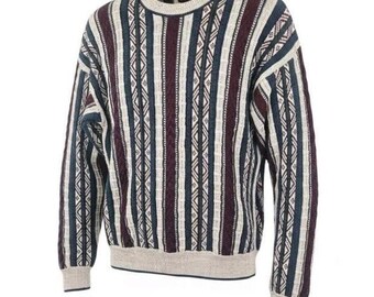 Vintage Jantzen XL Geometrische Streifen Strick Pullover Y2K 90er 80er Jahre