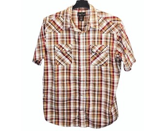 Vintage High Noon Große Perlen Snap Karo 90er Jahre Cowboy Country Western