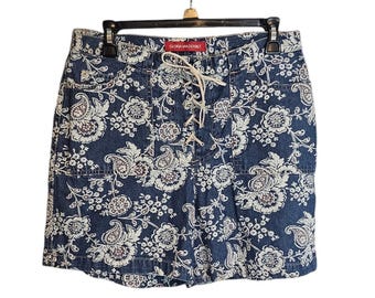 Vintage Gloria Vanderbilt Floral Shorts Größe 10 Blau Retro 100% Baumwolle