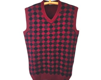 VTG Atam Tex Scottish Blend Wolle Argyle Pullover Weste Größe 40- Y2K 90s