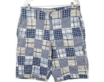 Y2K Urban PI lzipling Patchwork Karo Shorts Größe 34 Blau Madras Gingham Baumwolle