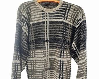 Vintage David Taylor Abstrakt Pullover Mittelgroße Gestreifte Stricken Rundhalsausschnitt