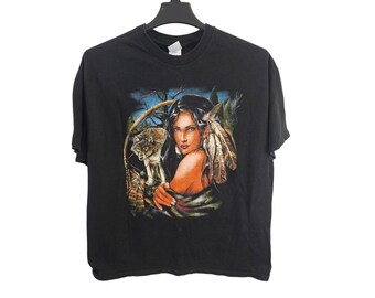 Vintage amerikanische Ureinwohnerin Traumfänger Wolf 90er T-Shirt Herren XL