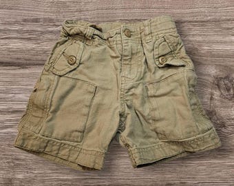 Spodenki cargo Baby Gap z lnu i bawełny w kolorze khaki, 12-18 miesięcy, rok produkcji 2003
