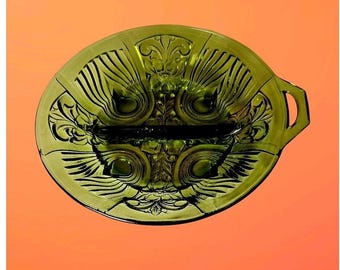 Vintage Green Indiana Glass Co Killarney Geteilte Platte Schüssel Relish Dish