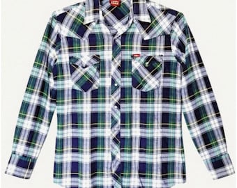 Vintage Lee Shirt Herren Large Multicolor Karo Flanell Western Pearl Snap